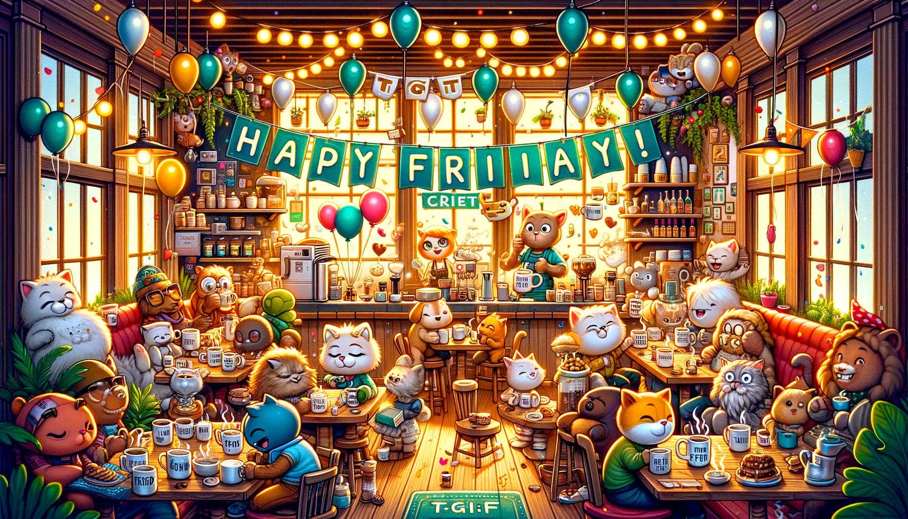 DALL·E-2024-02-02-09.33.53-Design-an-imaginative-and-colorful-image-depicting-a-cozy-festive-cafe-interior-with-decorations-celebrating-Friday.-The-cafe-is-bustling-with-a-va
